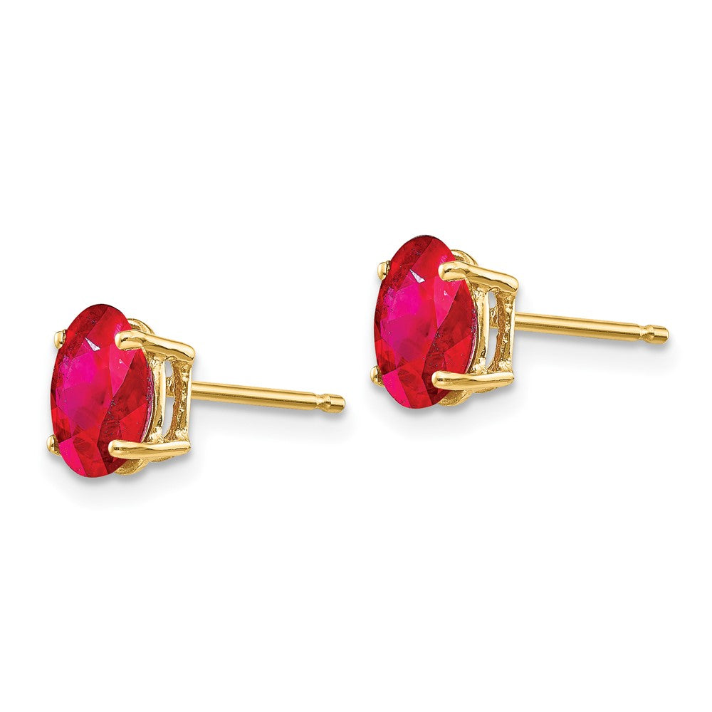 14k 7x Oval Ruby Post Earrings