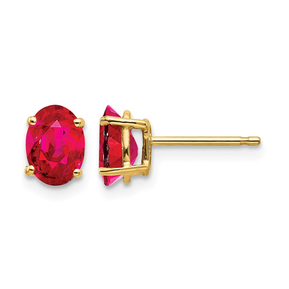 14k 7x Oval Ruby Post Earrings