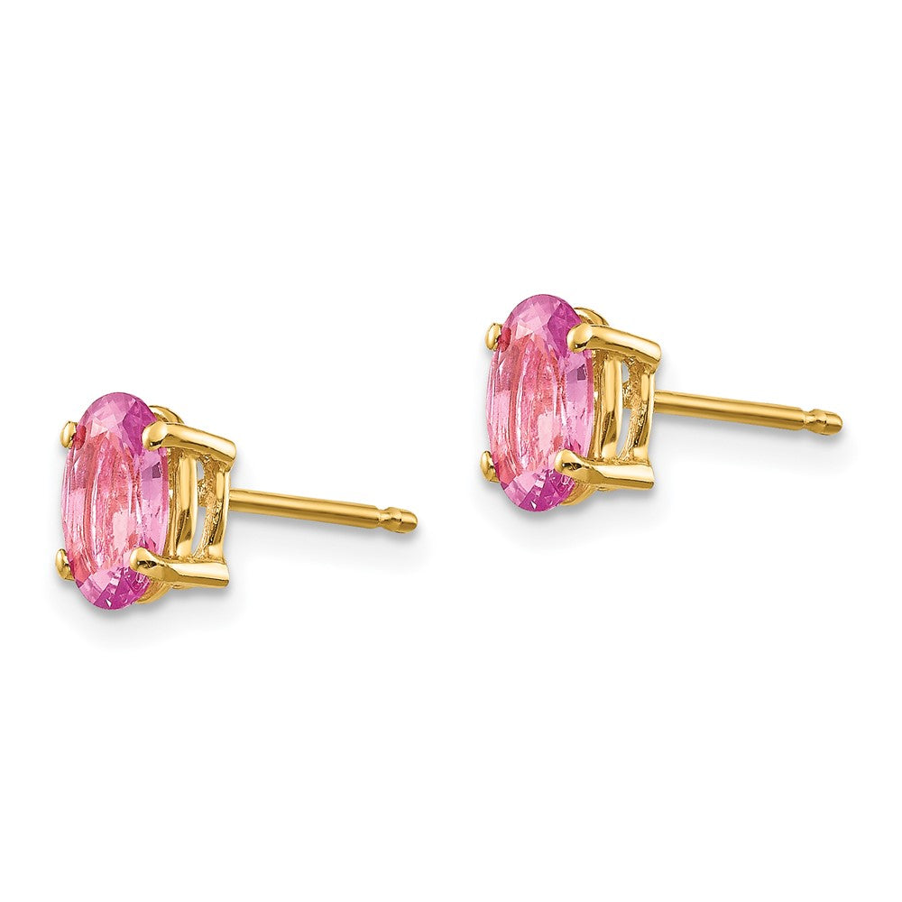 14k 7x Oval Pink Sapphire Post Earrings