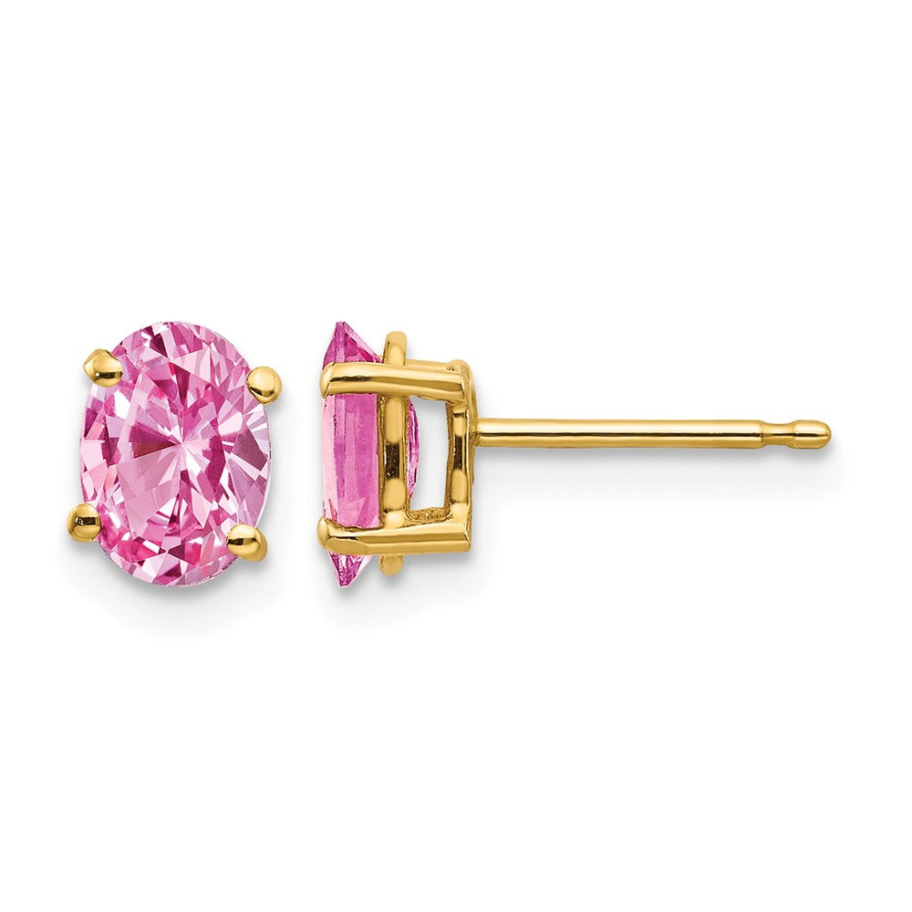 14k 7x Oval Pink Sapphire Post Earrings