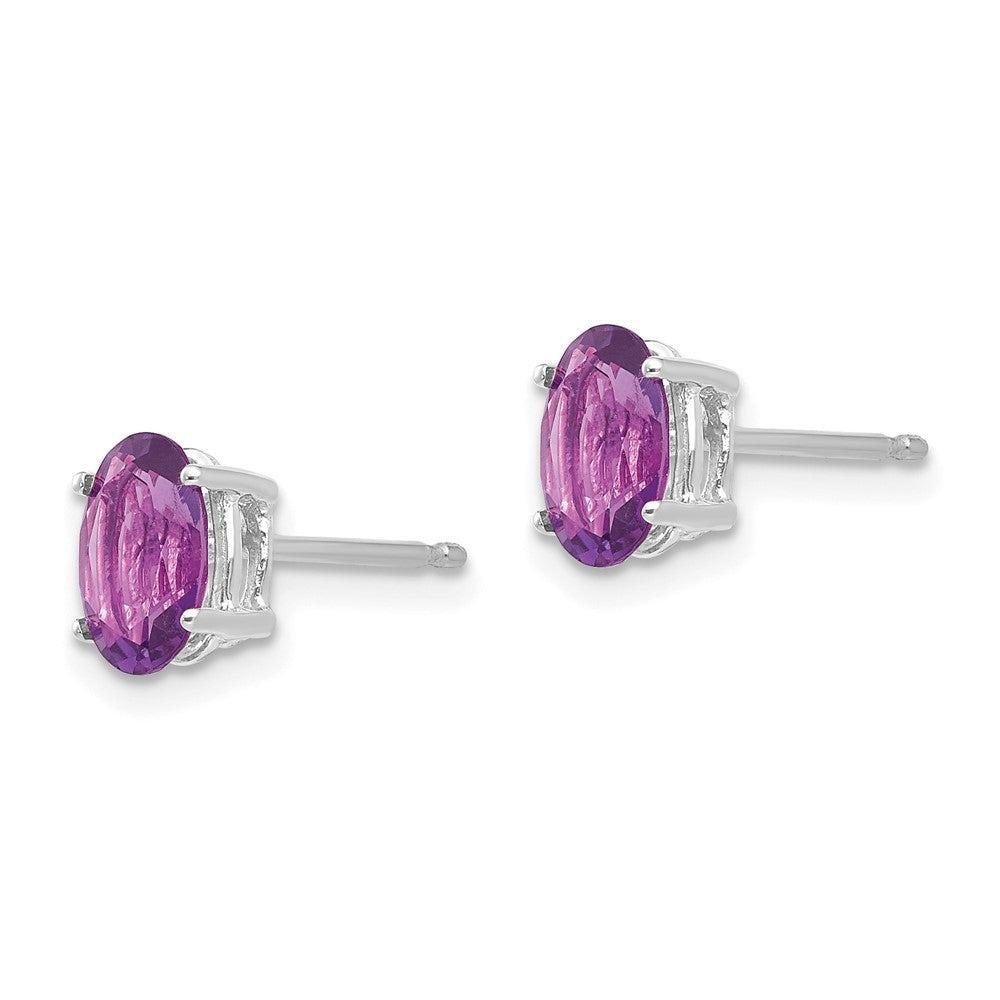 14k White Gold 7x Oval Amethyst Post Earrings