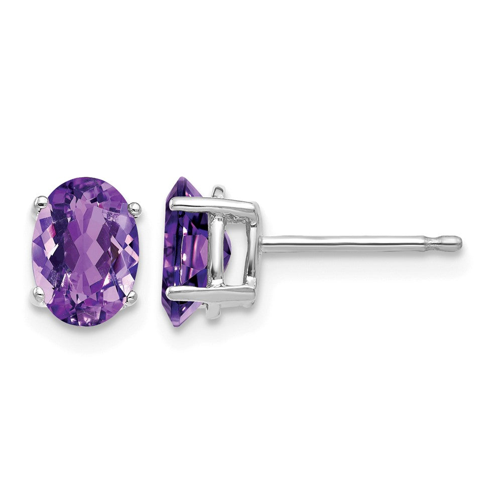 14k White Gold 7x Oval Amethyst Post Earrings