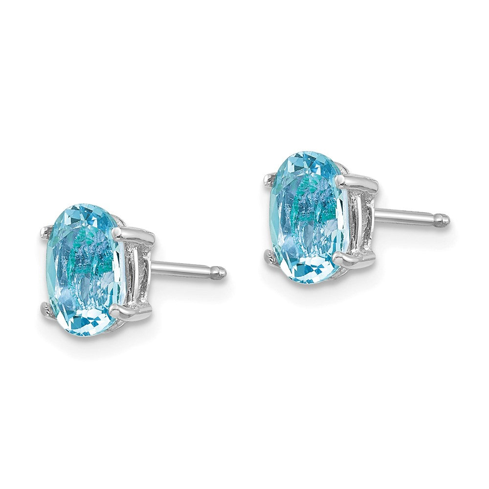 14k White Gold 7x Oval Aquamarine Post Earrings