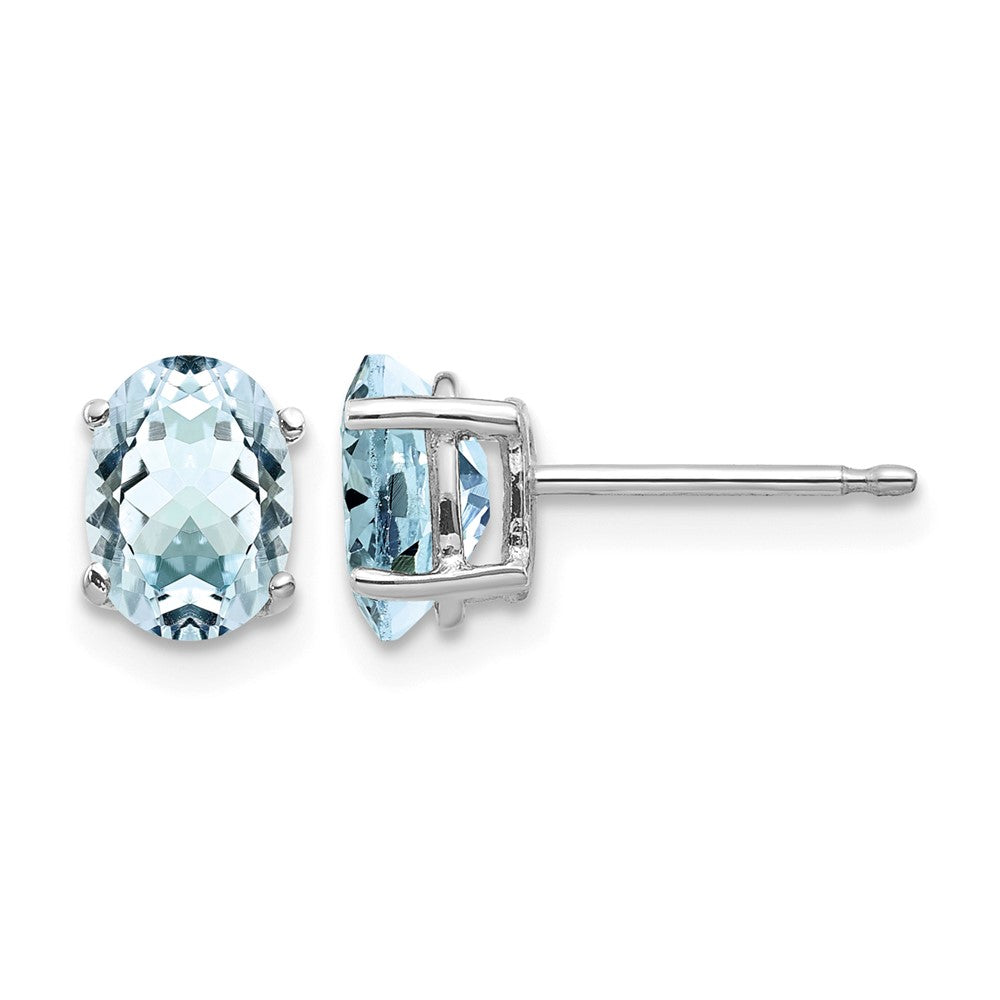 14k White Gold 7x Oval Aquamarine Post Earrings