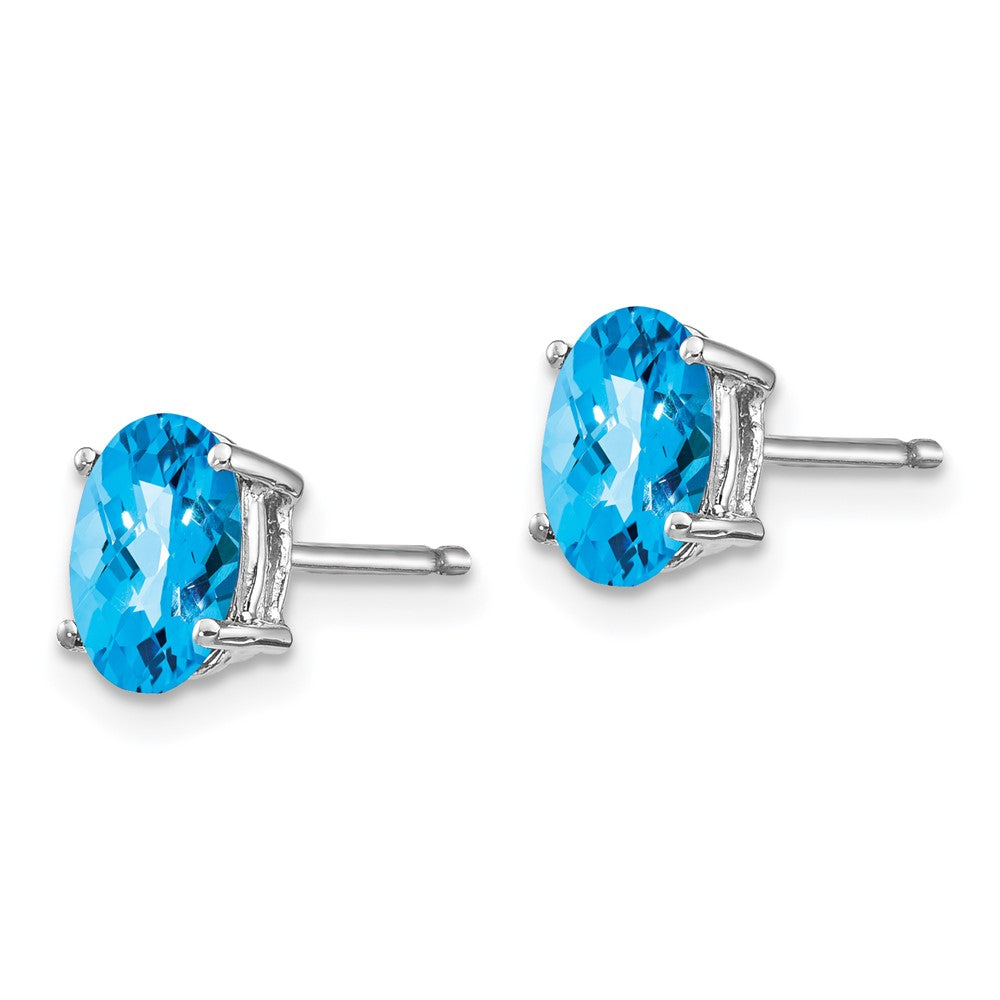 14k White Gold 7x Oval Blue Topaz Checker Earrings