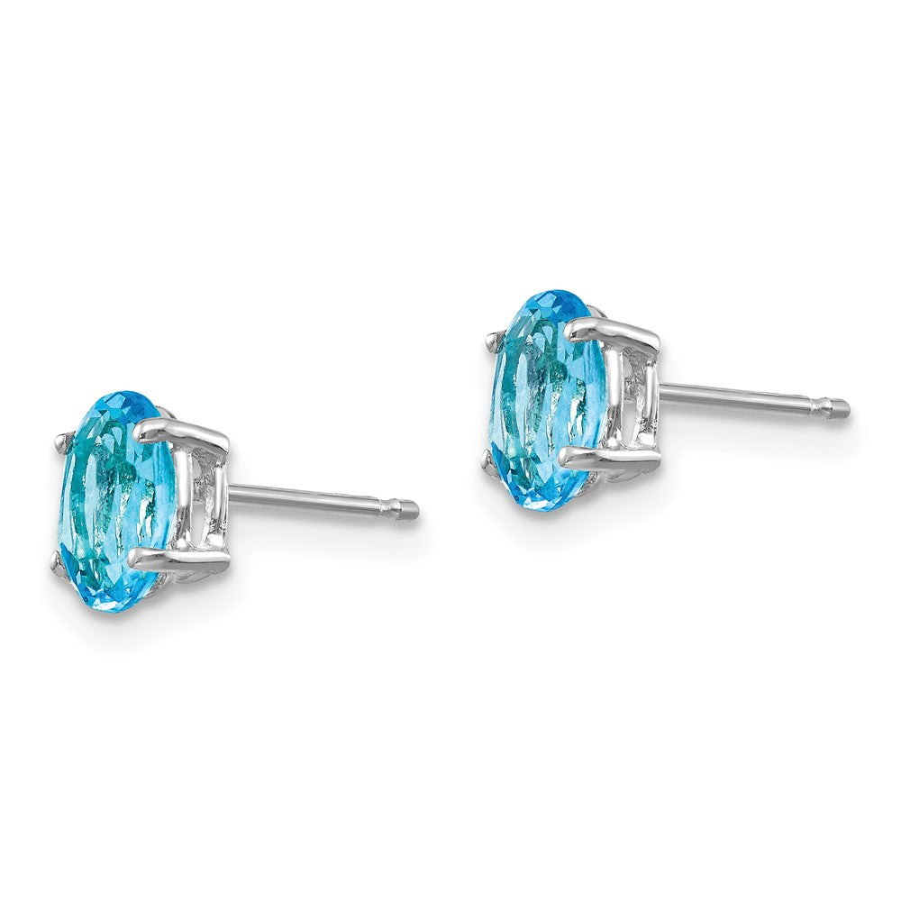 14k White Gold 7x Oval Blue Topaz Post Earrings