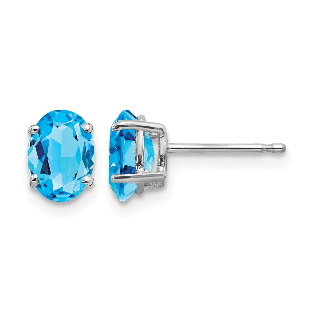 14k White Gold 7x Oval Blue Topaz Post Earrings