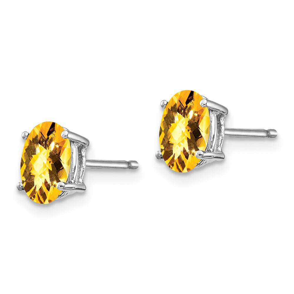 14k White Gold 7x Oval Citrine Checker Earrings