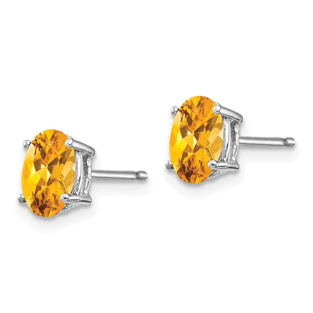 14k White Gold 7x Oval Citrine Post Earrings