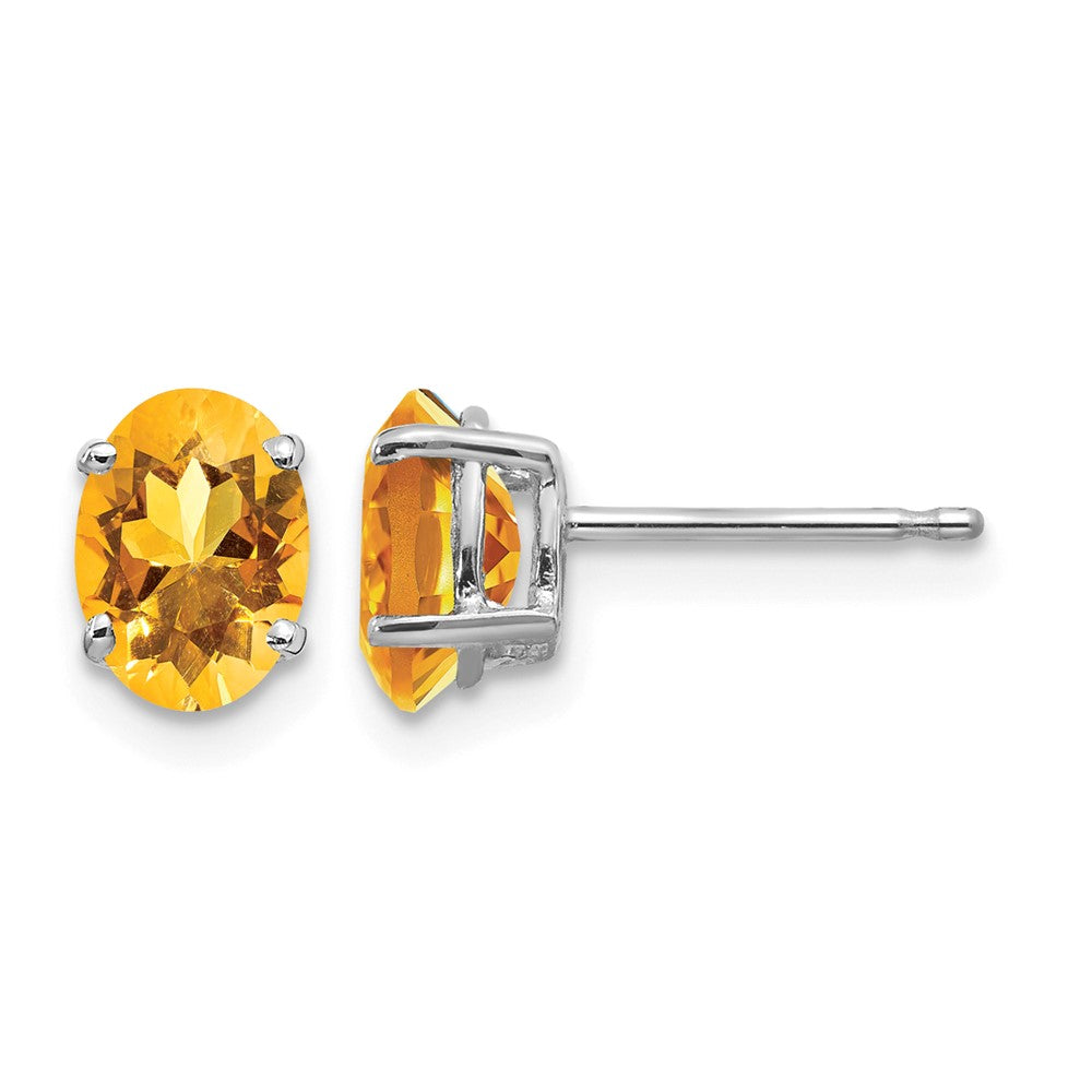 14k White Gold 7x Oval Citrine Post Earrings