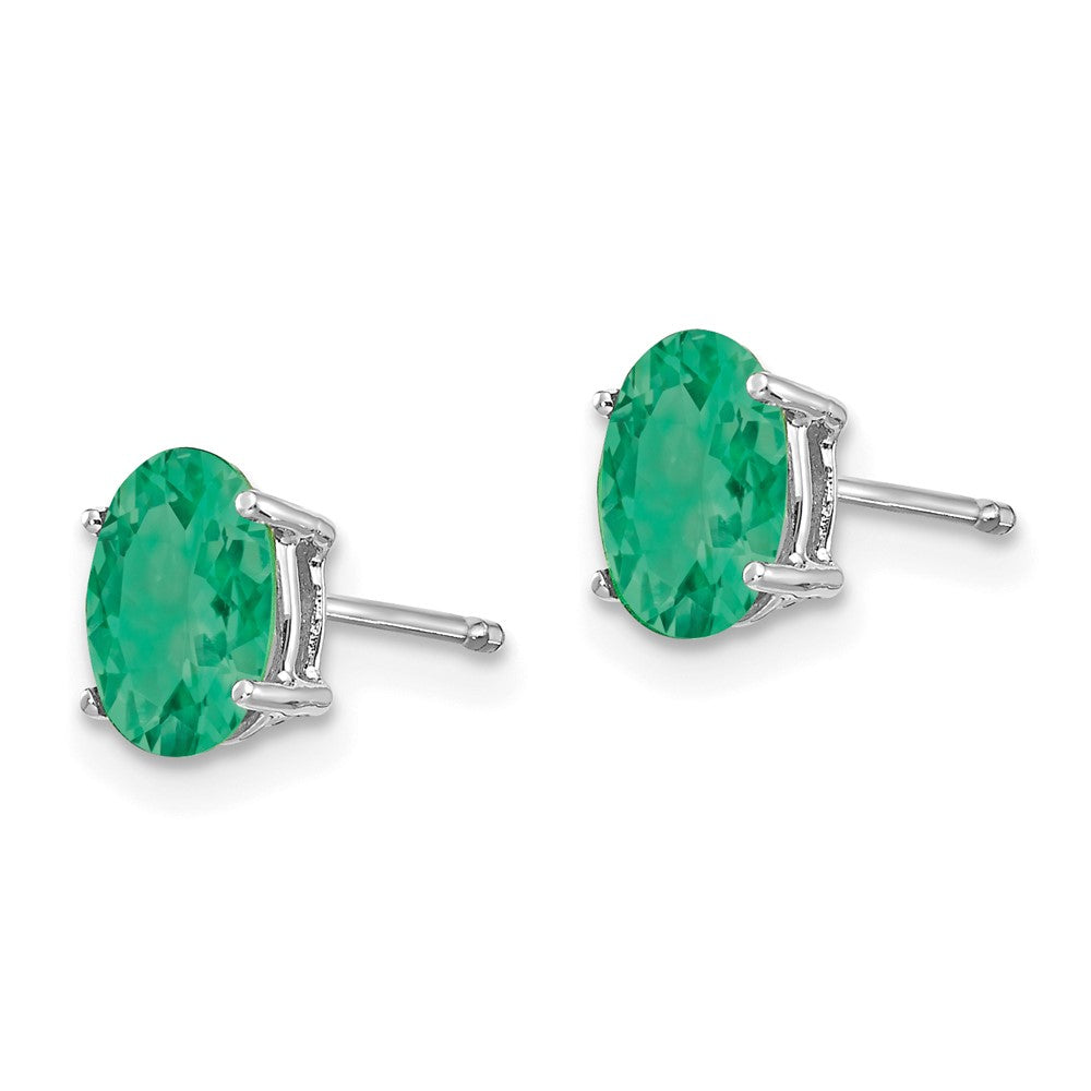 14k White Gold 7x Oval Emerald Post Earrings