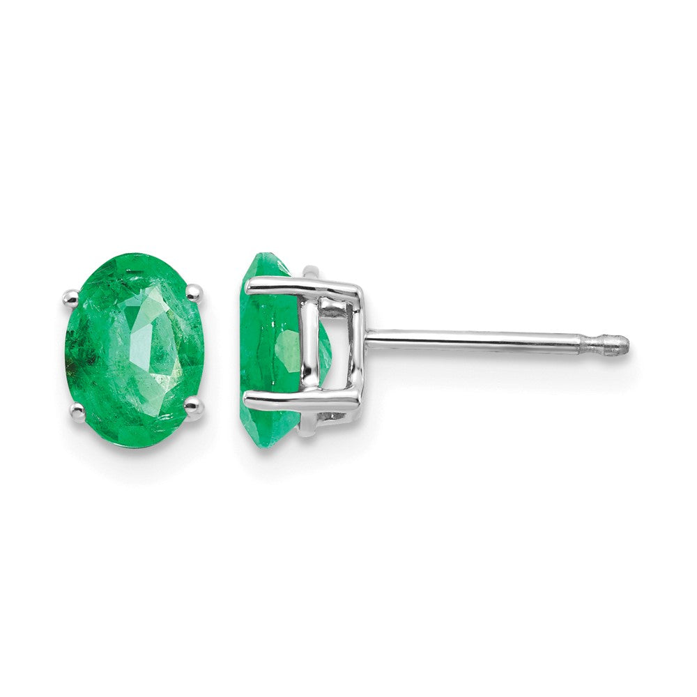 14k White Gold 7x Oval Emerald Post Earrings