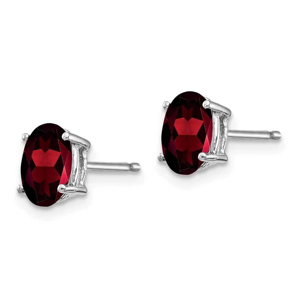 14k White Gold 7x Oval Garnet Post Earrings