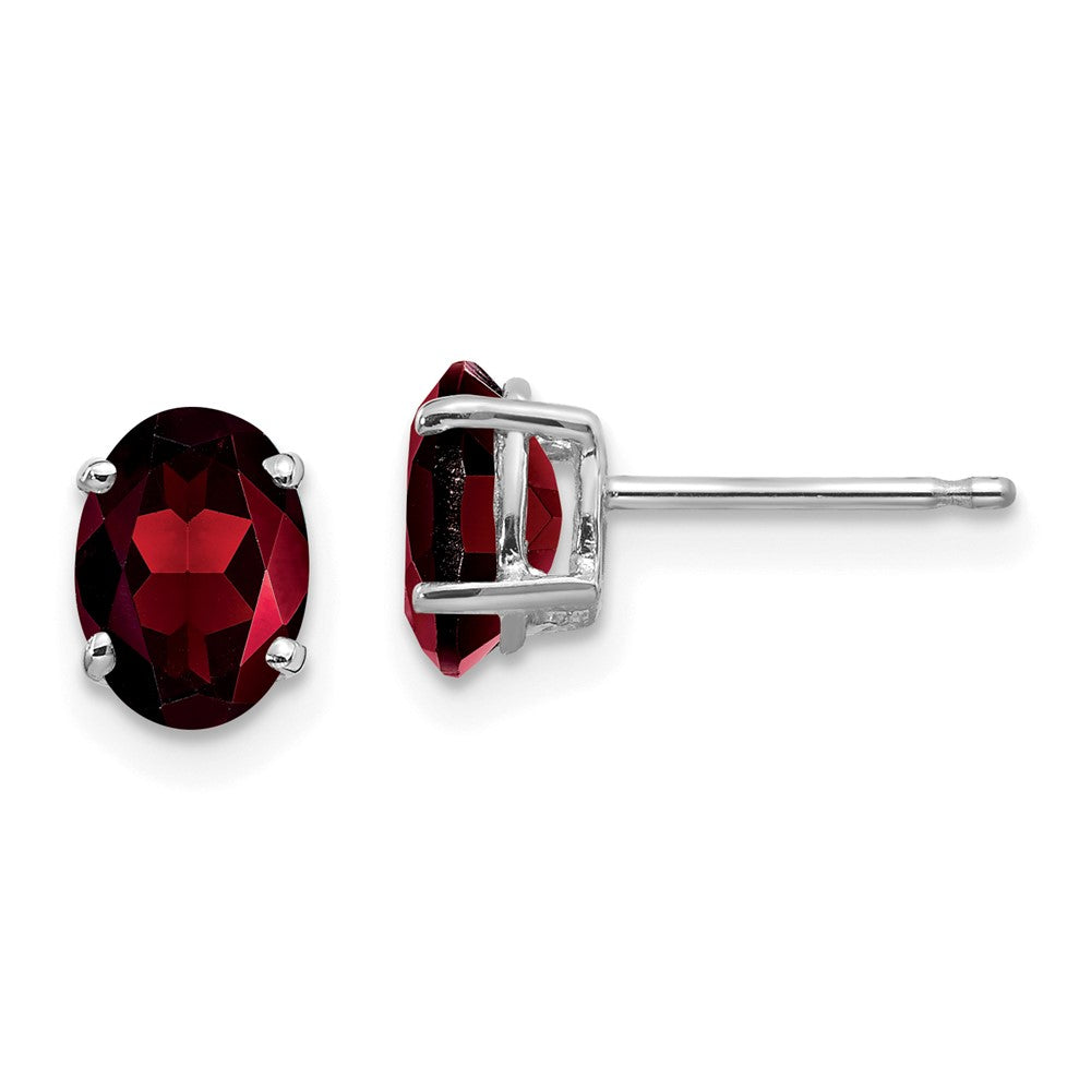 14k White Gold 7x Oval Garnet Earrings