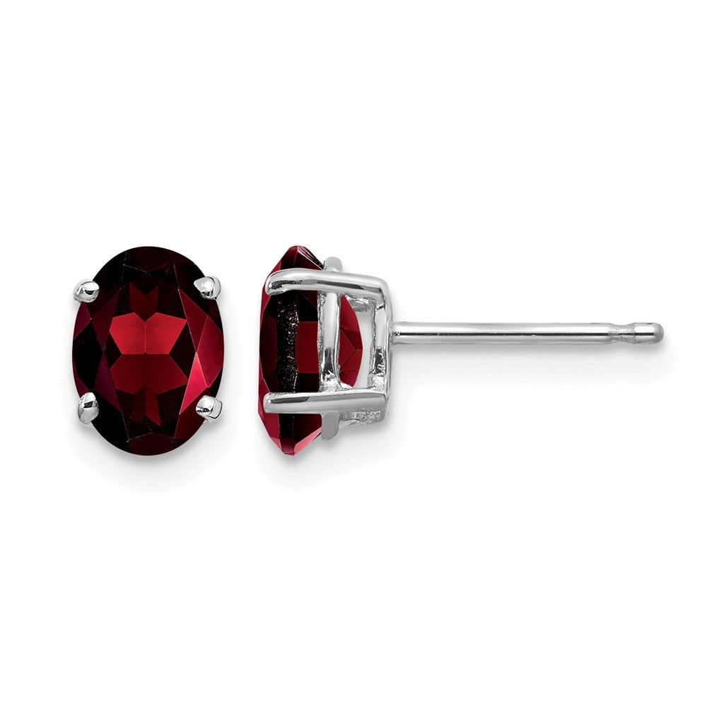 14k White Gold 7x Oval Garnet Post Earrings