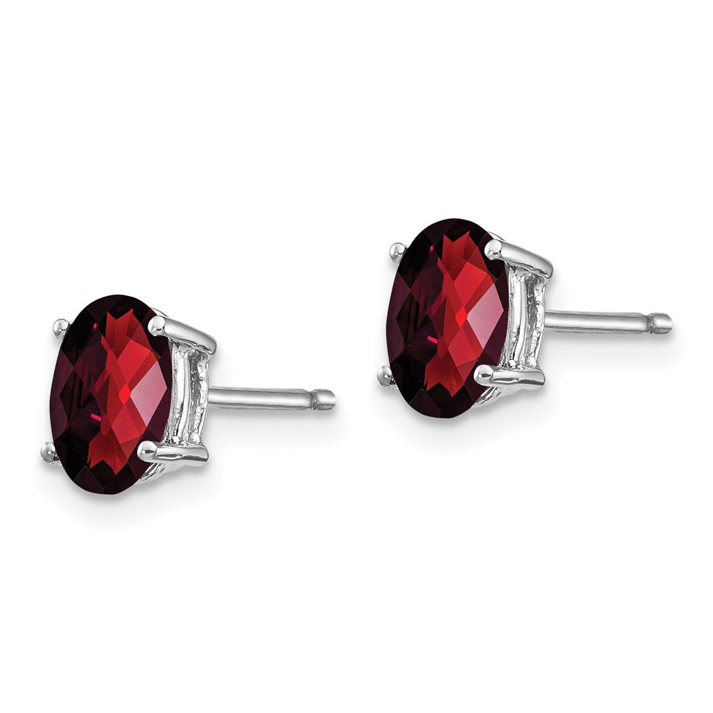 14k White Gold 7x Oval Garnet Checker Earrings