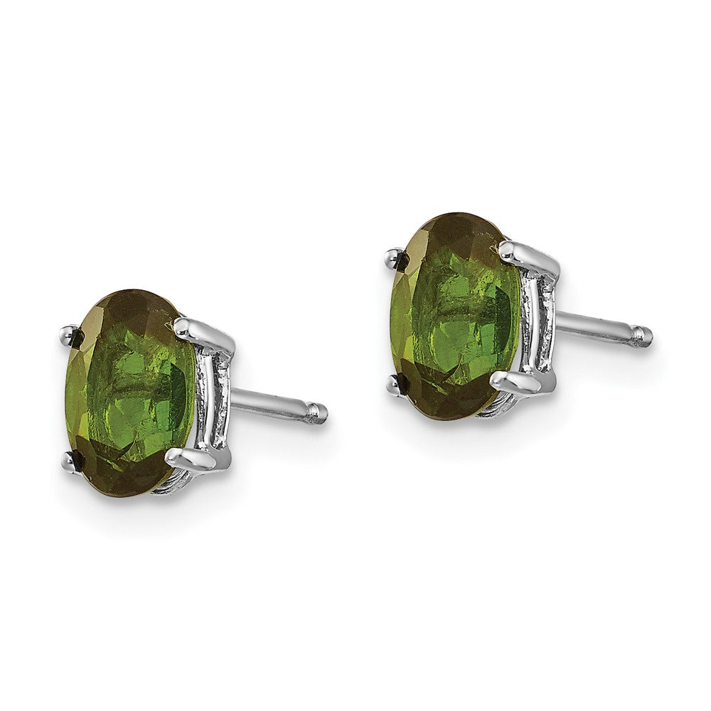 14k White Gold 7x Oval Green Tourmaline Post Earrings