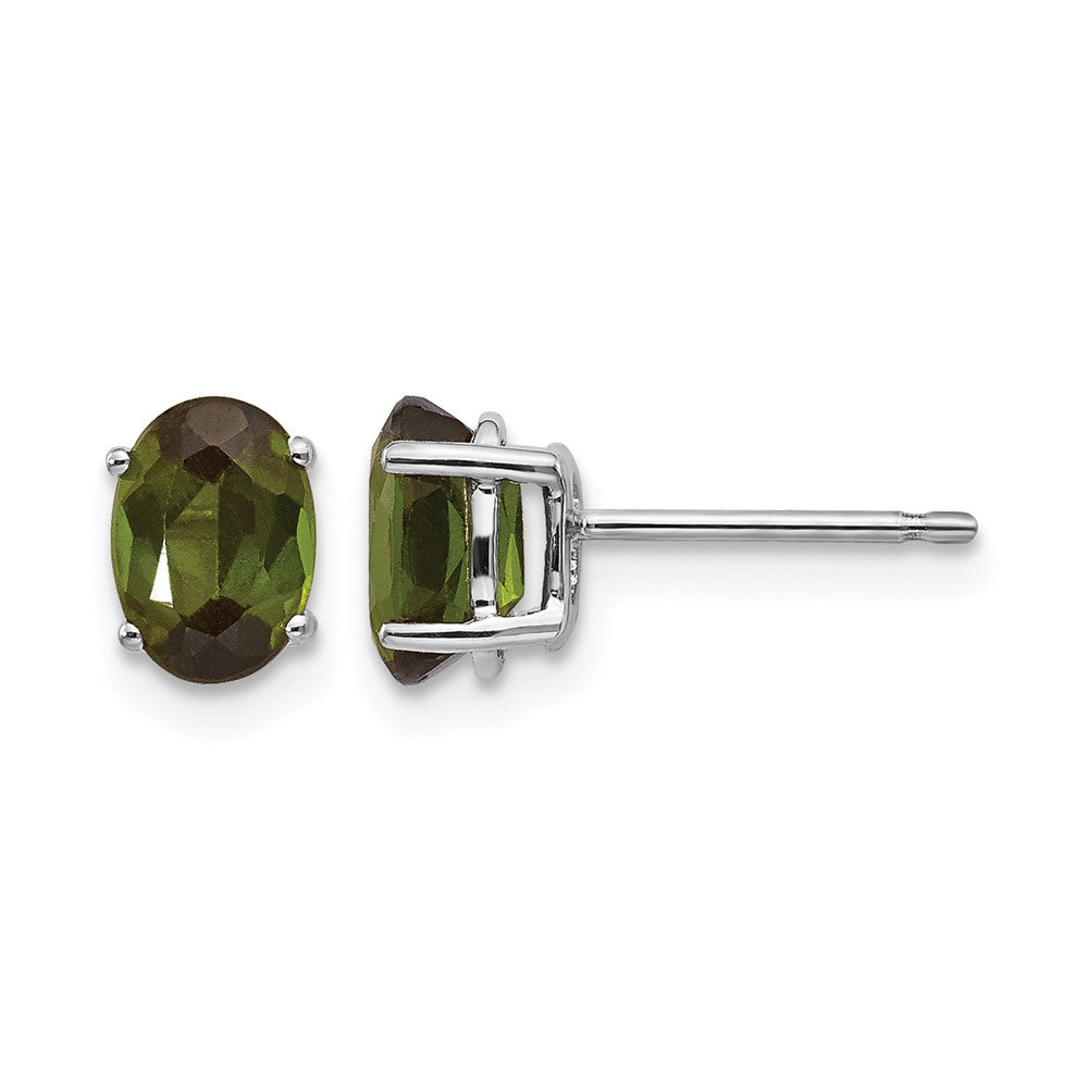 14k White Gold 7x Oval Green Tourmaline Post Earrings