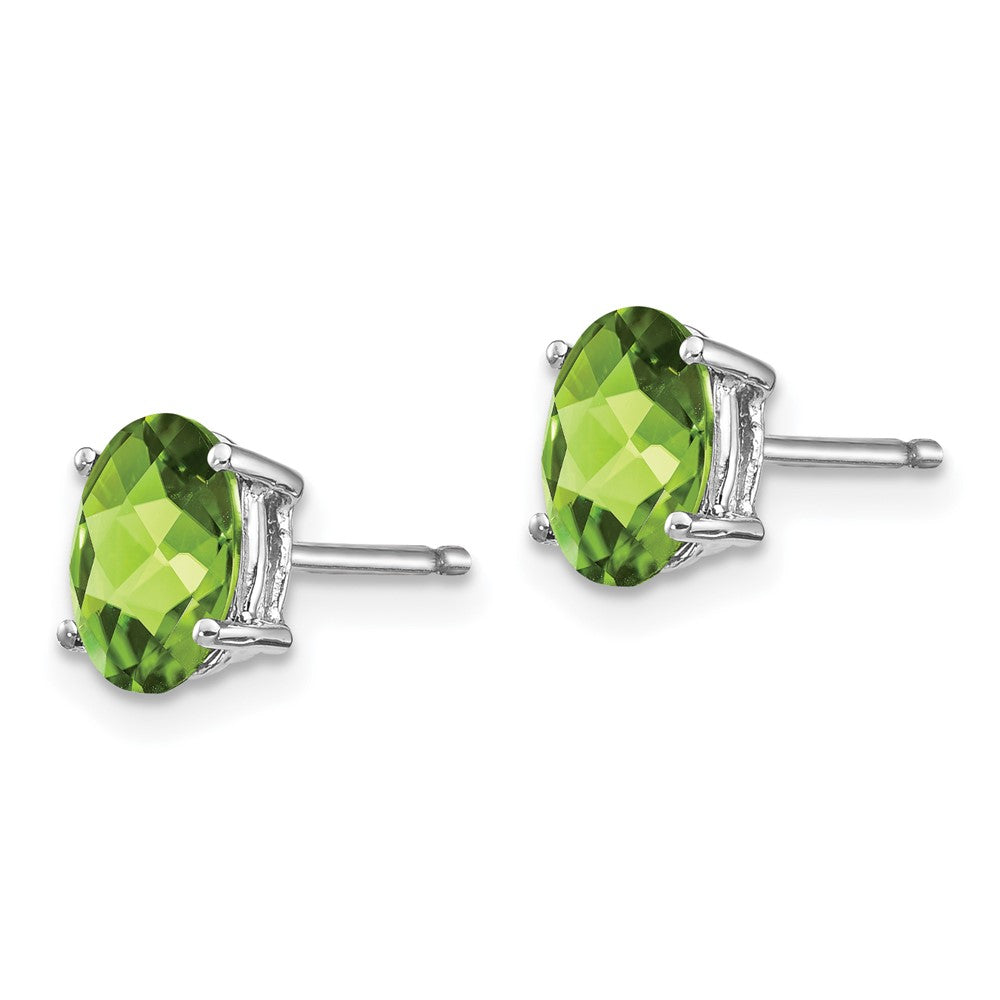 14k White Gold 7x Oval Peridot Post Earrings
