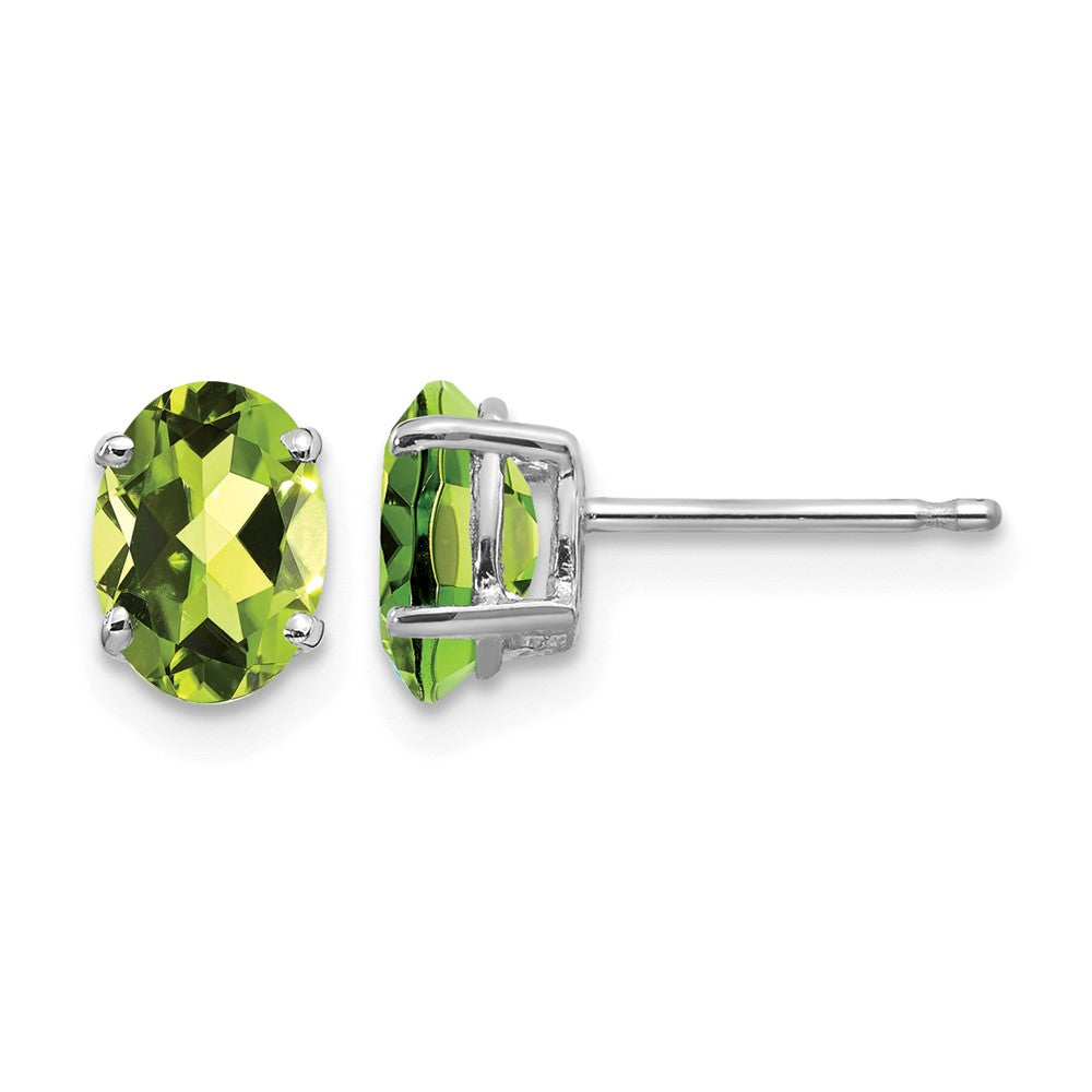 14k White Gold 7x Oval Peridot Post Earrings