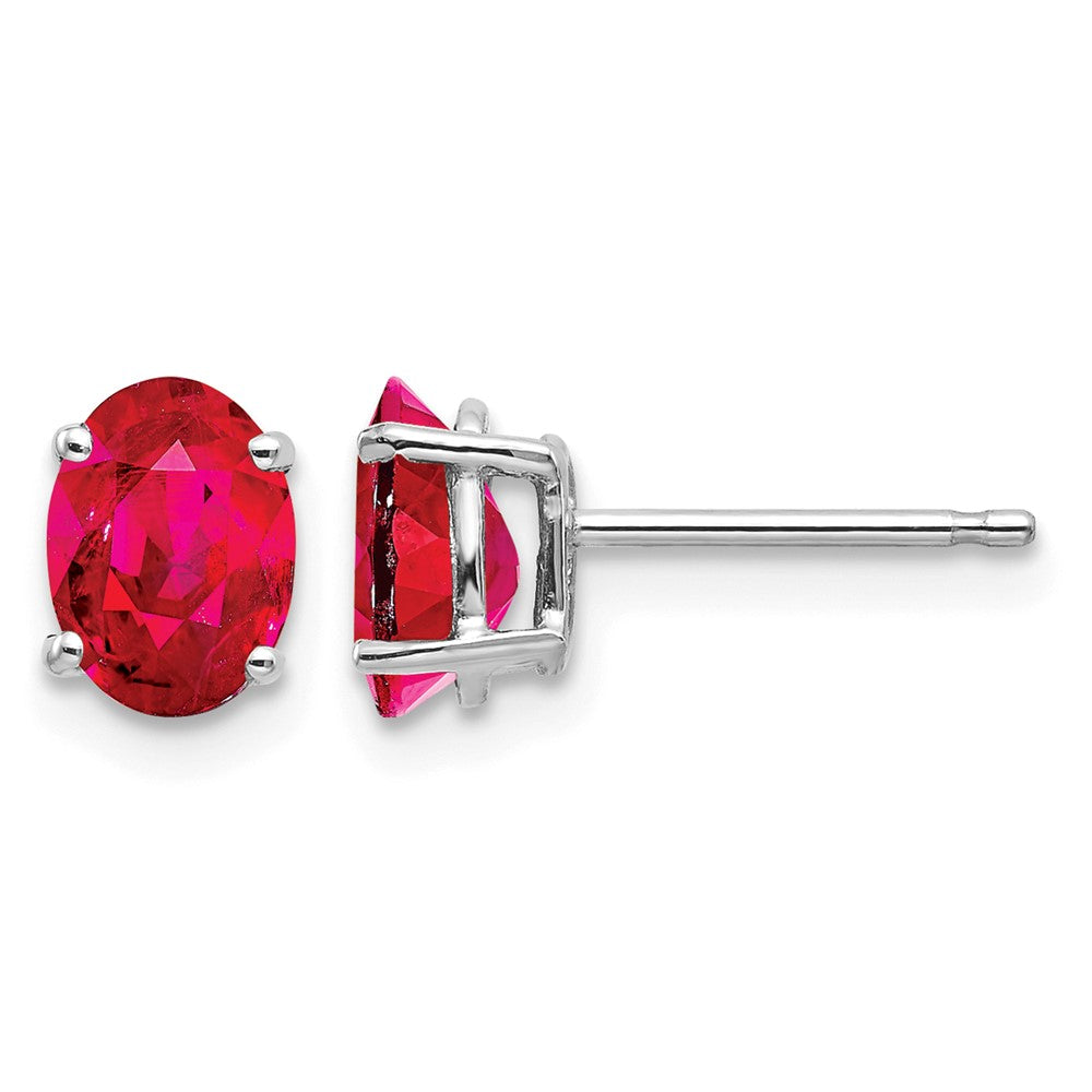 14k White Gold 7x Oval Ruby Post Earrings