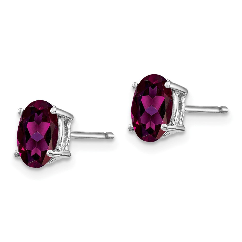 14k White Gold 7x Oval Rhodolite Garnet Stud Earrings