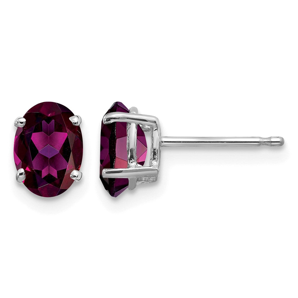 14k White Gold 7x Oval Rhodolite Garnet Stud Earrings