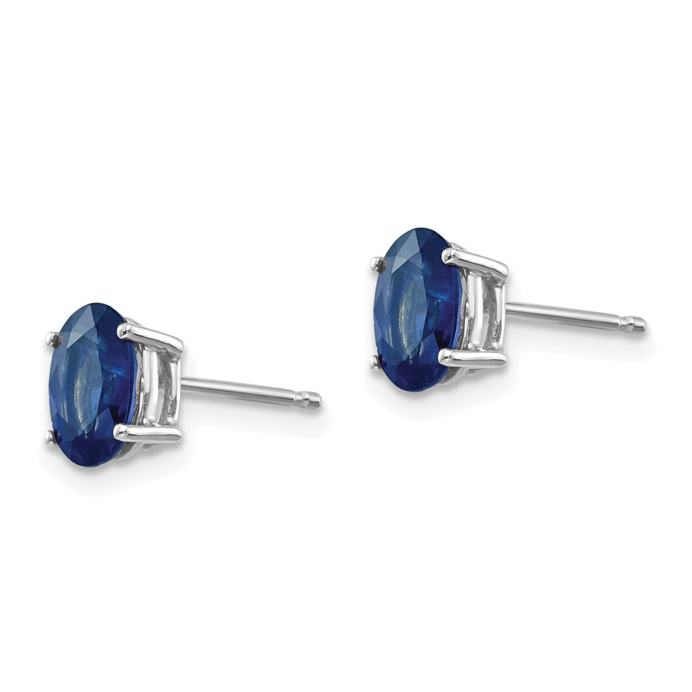 14k White Gold 7x Oval Sapphire Post Earrings