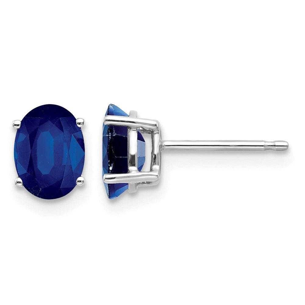 14k White Gold 7x Oval Sapphire Post Earrings