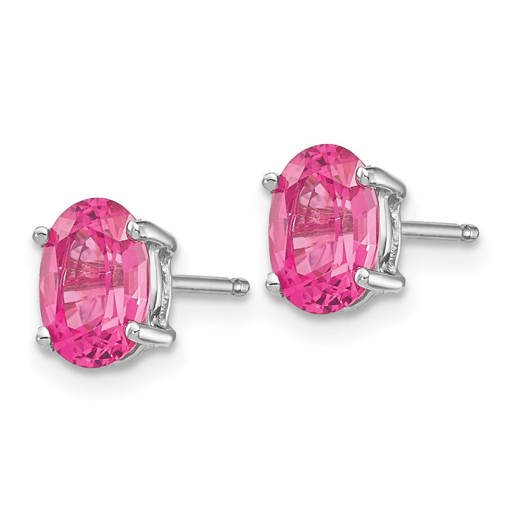 14k White Gold 7x Oval Pink Spinel Post Earrings