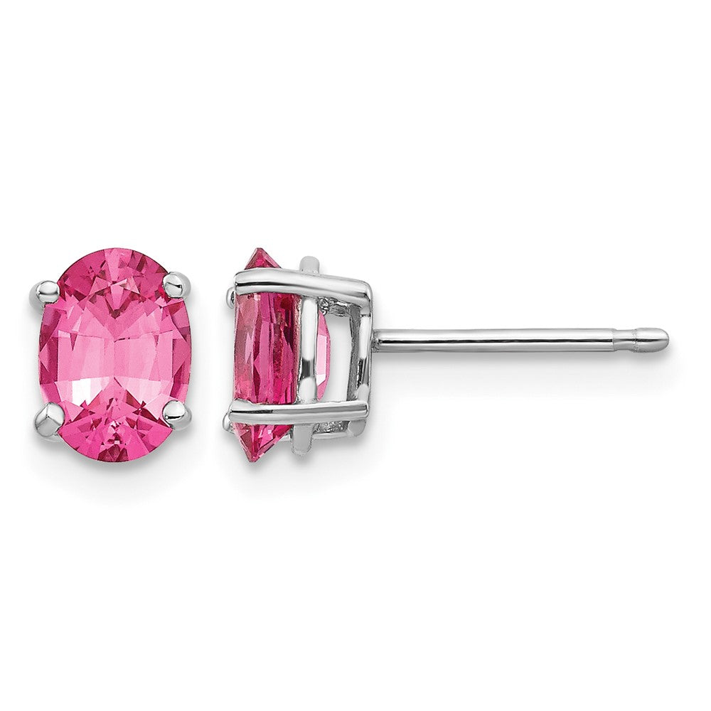 14k White Gold 7x Oval Pink Spinel Post Earrings