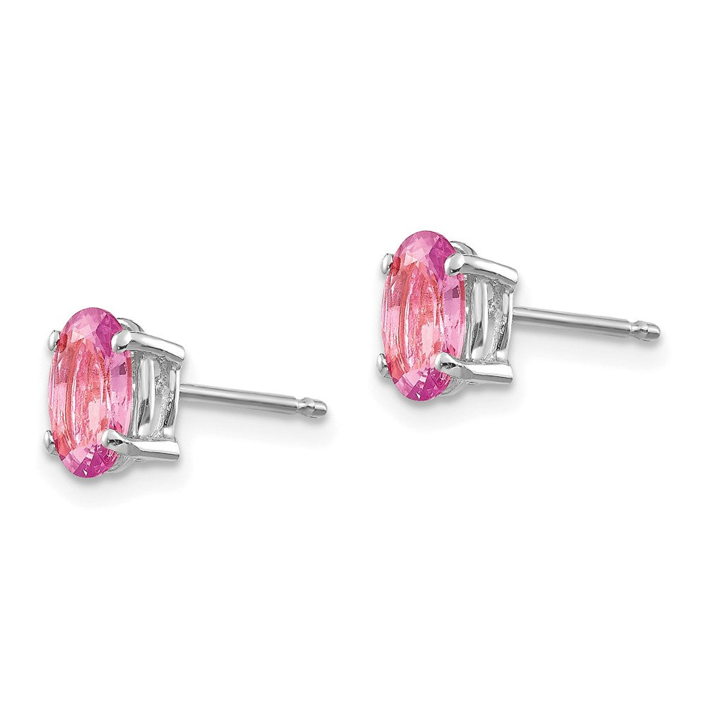 14k White Gold 7x Oval Pink Sapphire Post Earrings