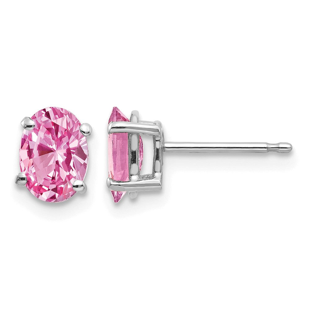 14k White Gold 7x Oval Pink Sapphire Post Earrings