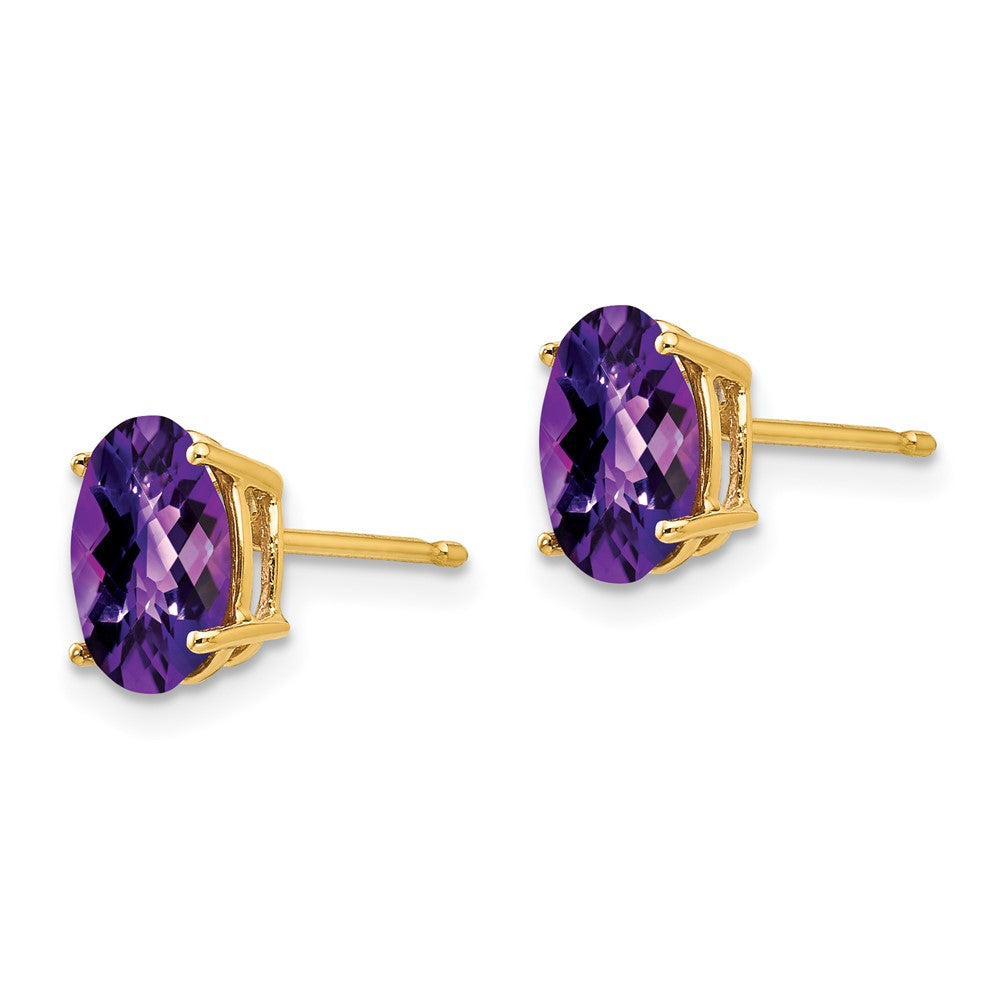 14k 8x Oval Amethyst Checker Earrings