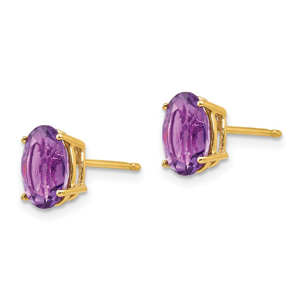 14k 8x Oval Amethyst Post Earrings