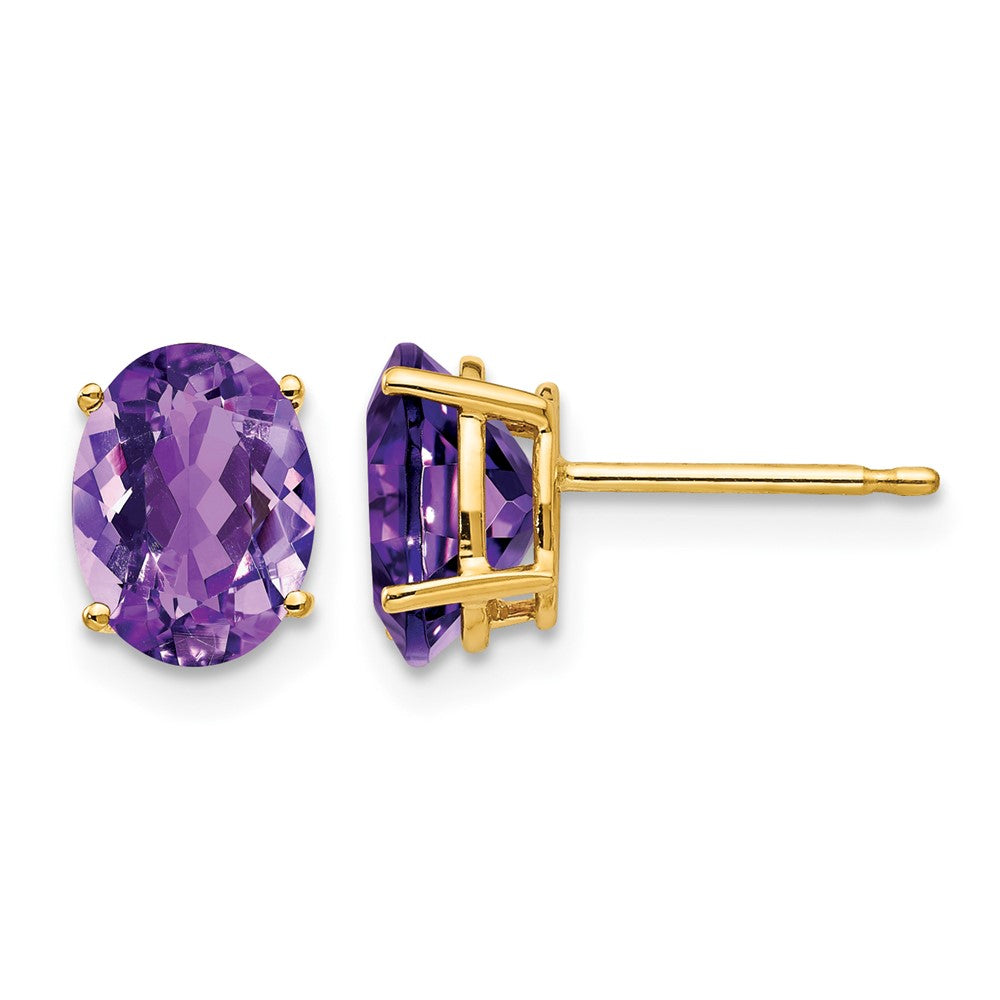 14k 8x Oval Amethyst Post Earrings