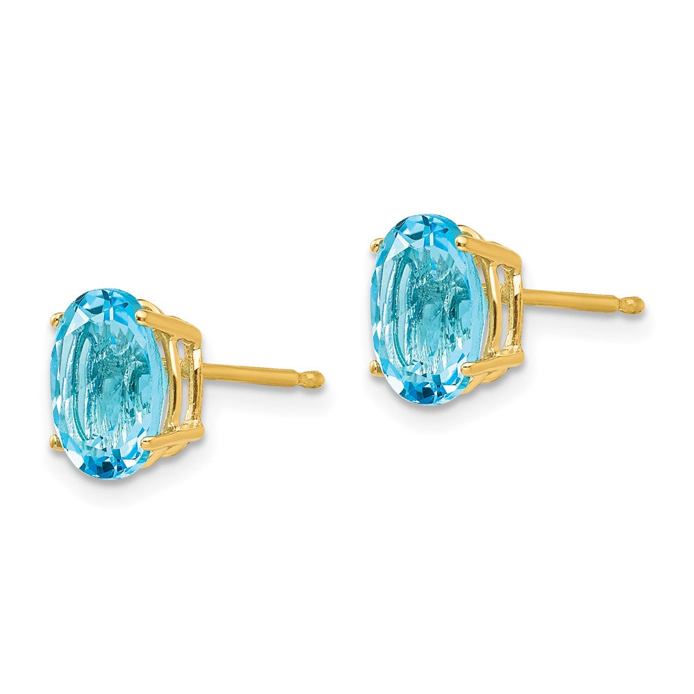 14k 8x Oval Blue Topaz Post Earrings
