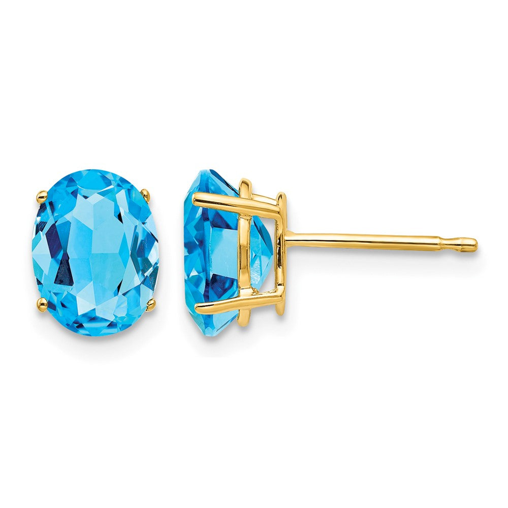 14k 8x Oval Blue Topaz Post Earrings