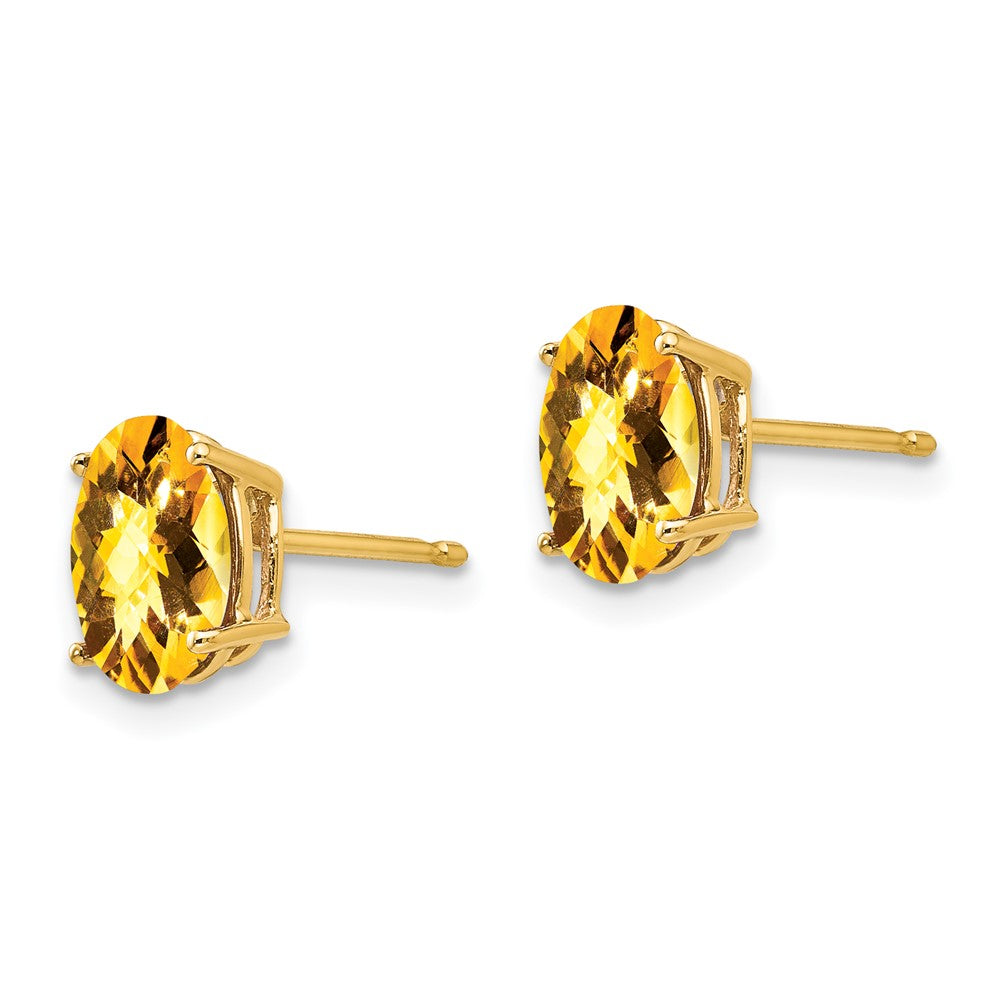 14k 8x Oval Citrine Checker Earrings