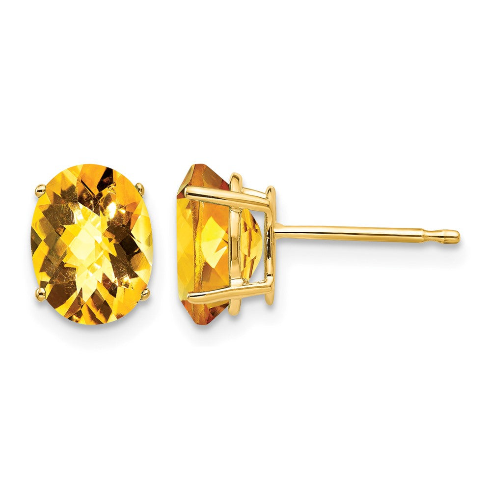 14k 8x Oval Checker-cut Citrine Post Earrings