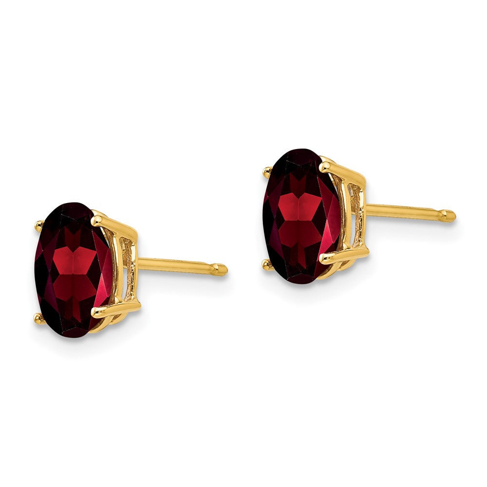 14k 8x Oval Garnet Post Earrings