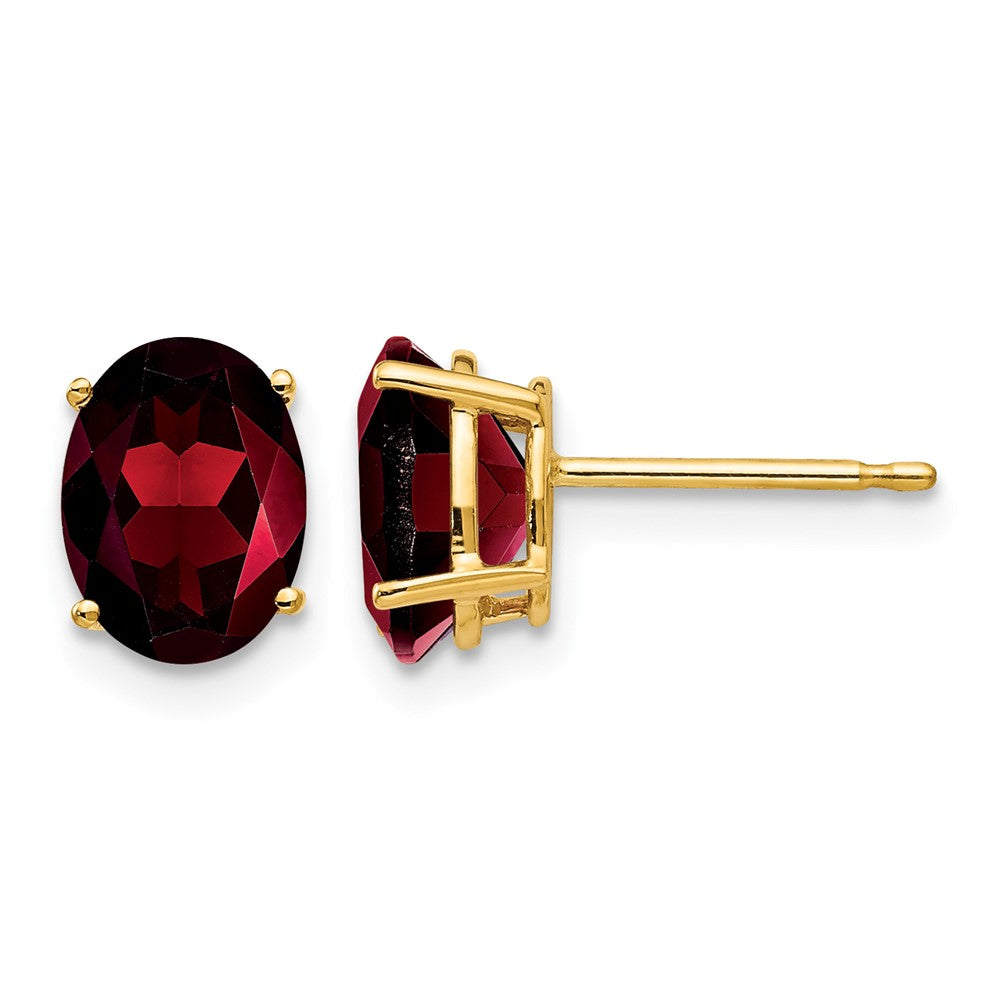 14k 8x Oval Garnet Post Earrings