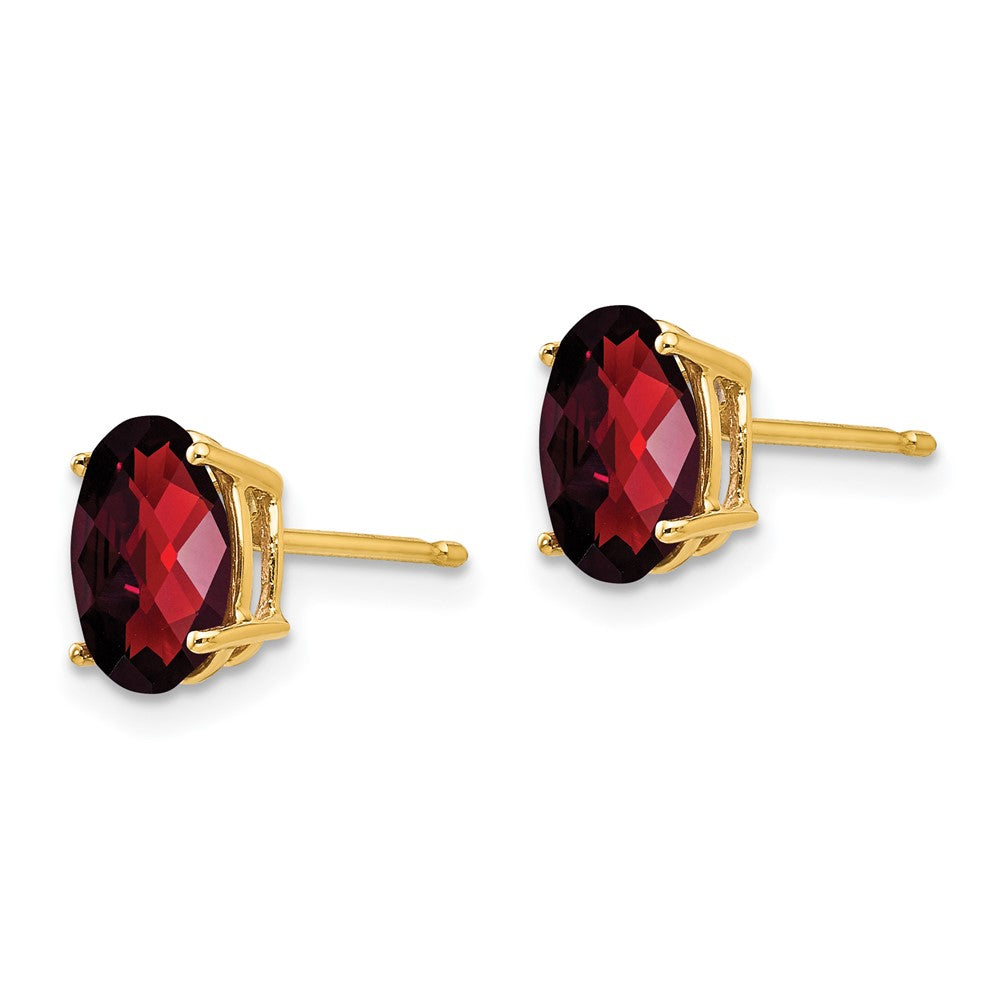 14k 8x Oval Checker-cut Garnet Post Earrings