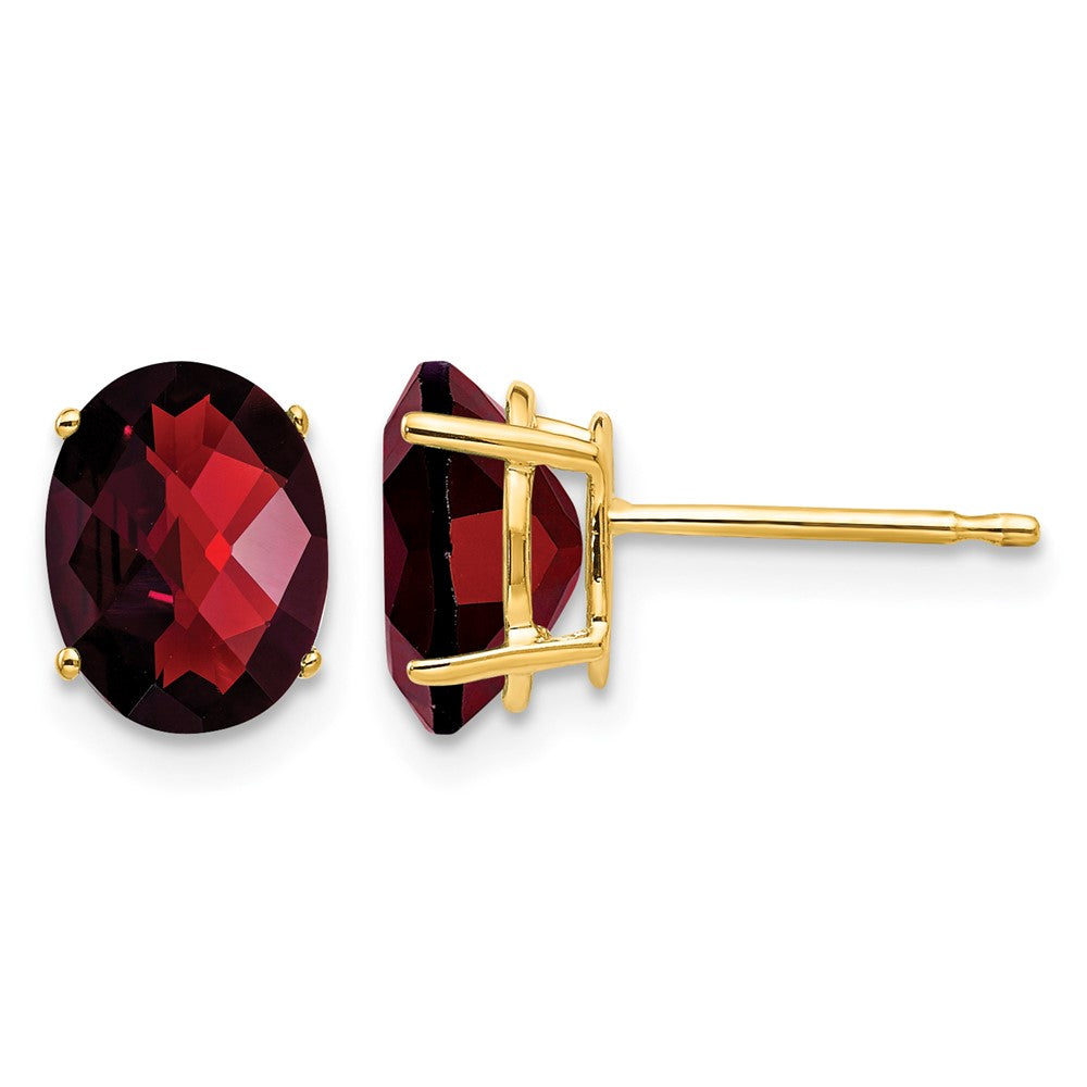 14k 8x Oval Checker-cut Garnet Post Earrings