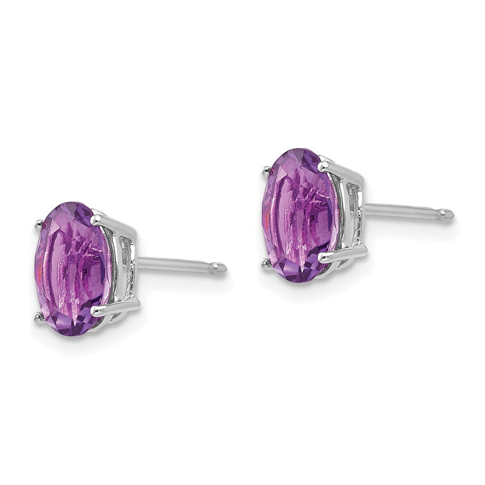 14k White Gold 8x Oval Amethyst Post Earrings