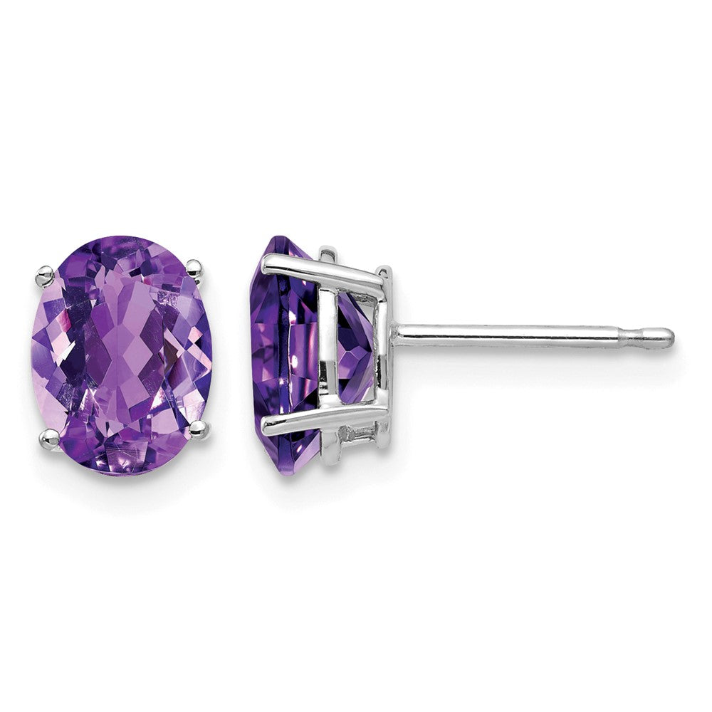 14k White Gold 8x Oval Amethyst Post Earrings