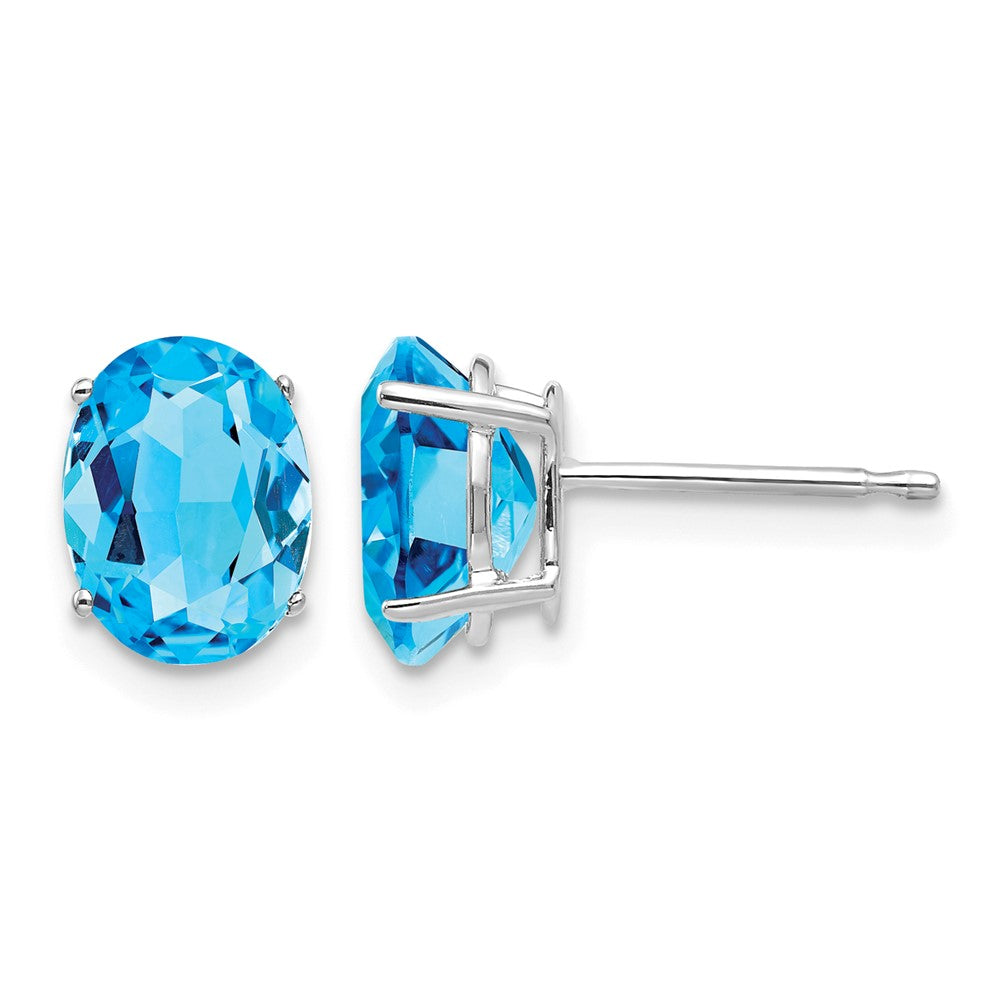 14k White Gold 8x Oval Blue Topaz Post Earrings