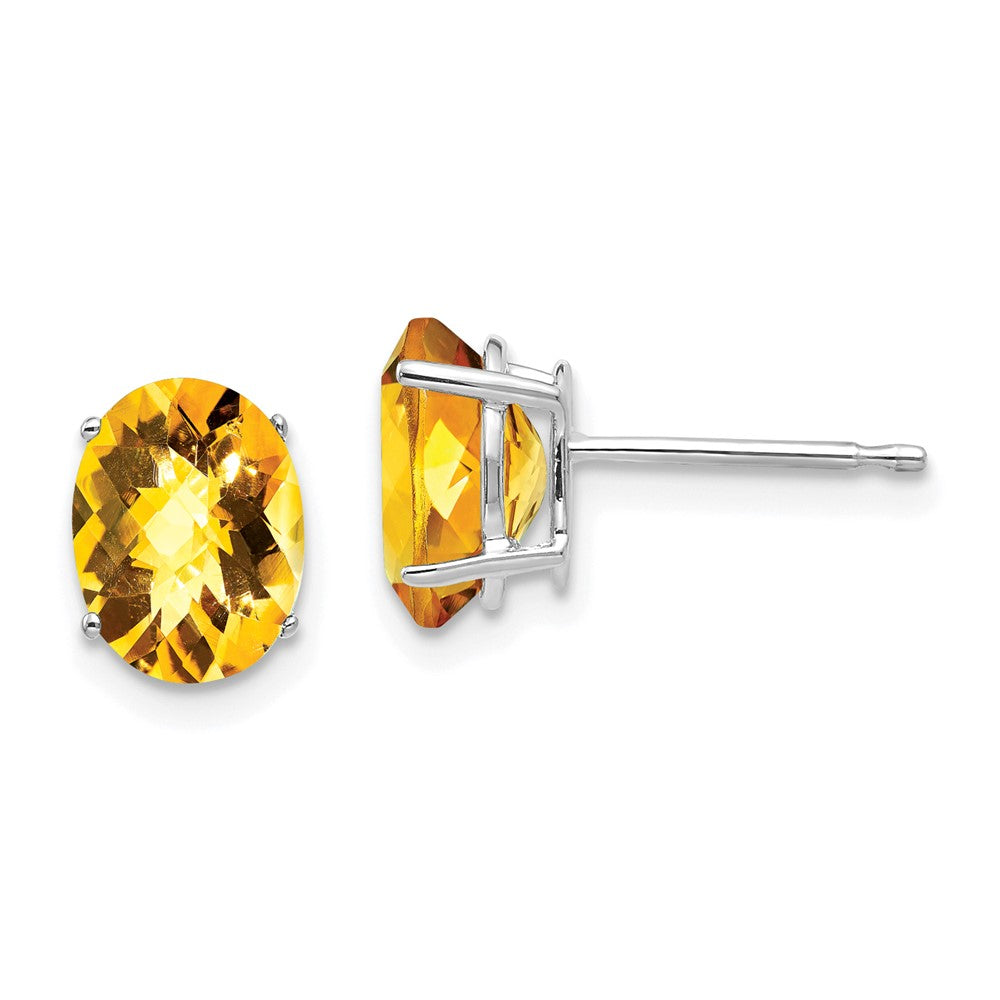 14k White Gold 8x Oval Citrine Checker Earrings