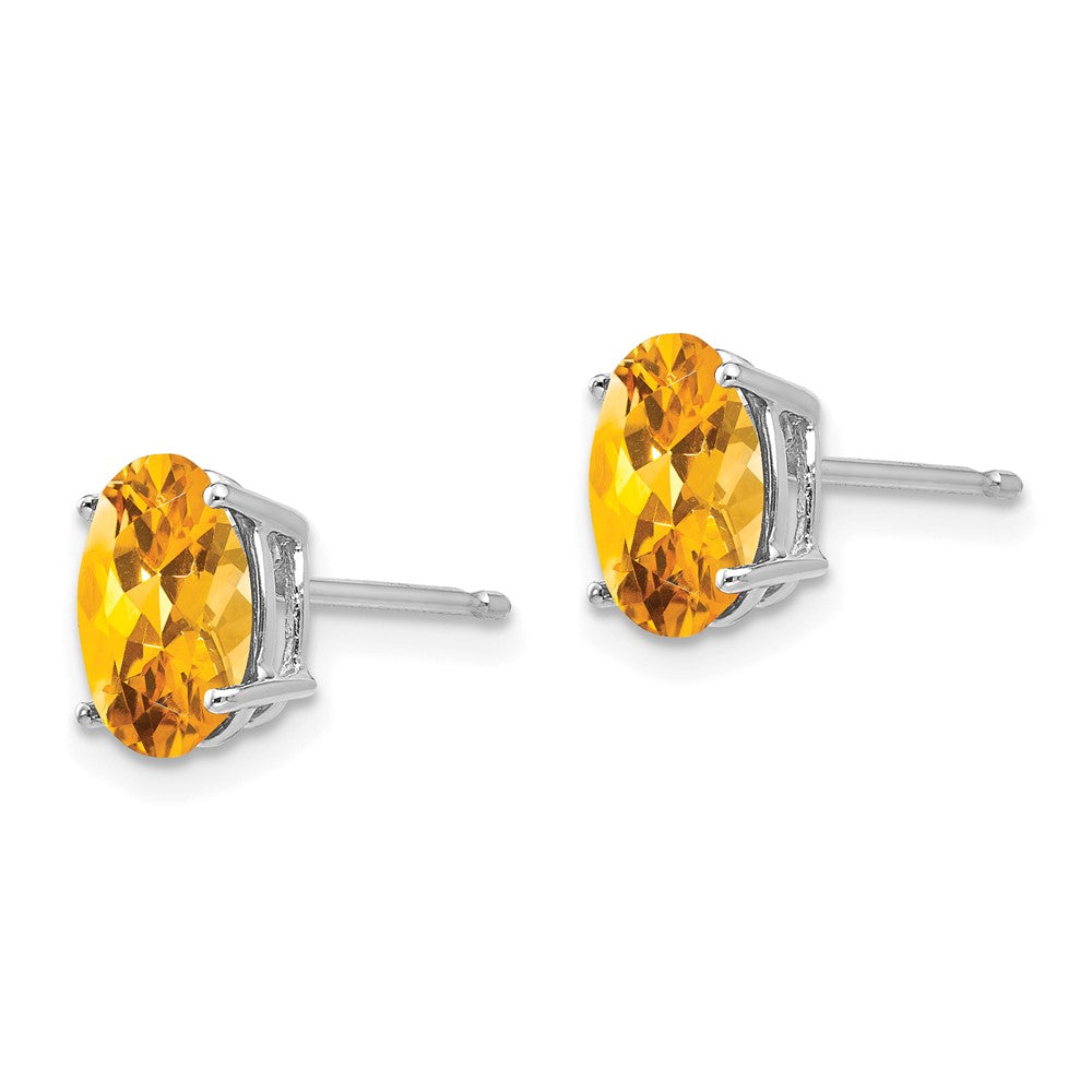 14k White Gold 8x Oval Citrine Post Earrings