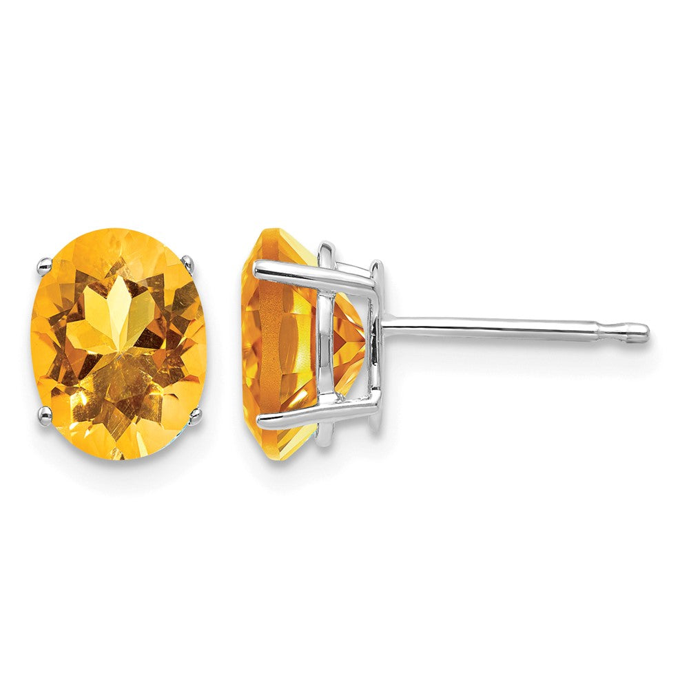 14k White Gold 8x Oval Citrine Post Earrings
